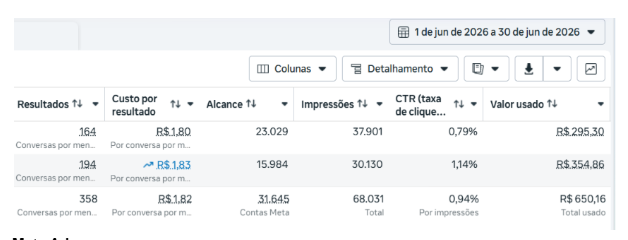 Meta Ads: 358 conversas a R$ 1,82 — consultoria de exportação